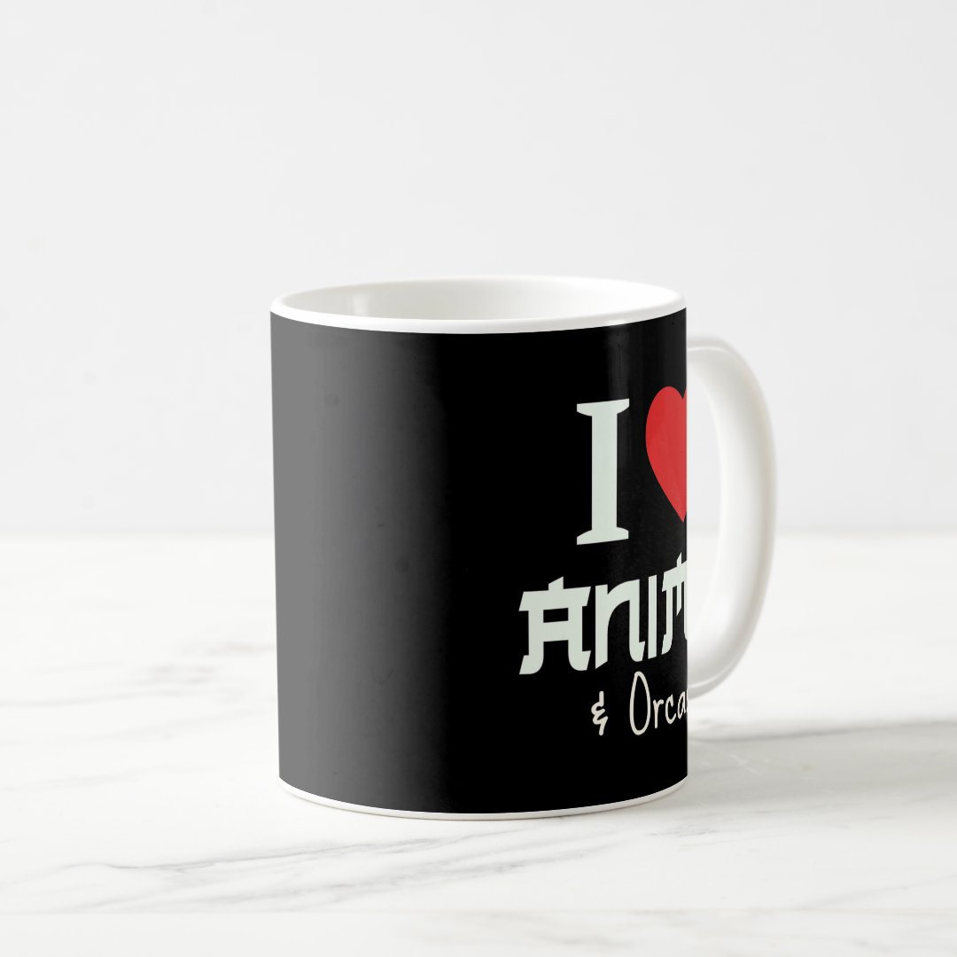 I Heart Anime I Love Anime And Orcas   Coffee Mug Anime Kupa Bardak Modern Anime Baskılı Kupa
