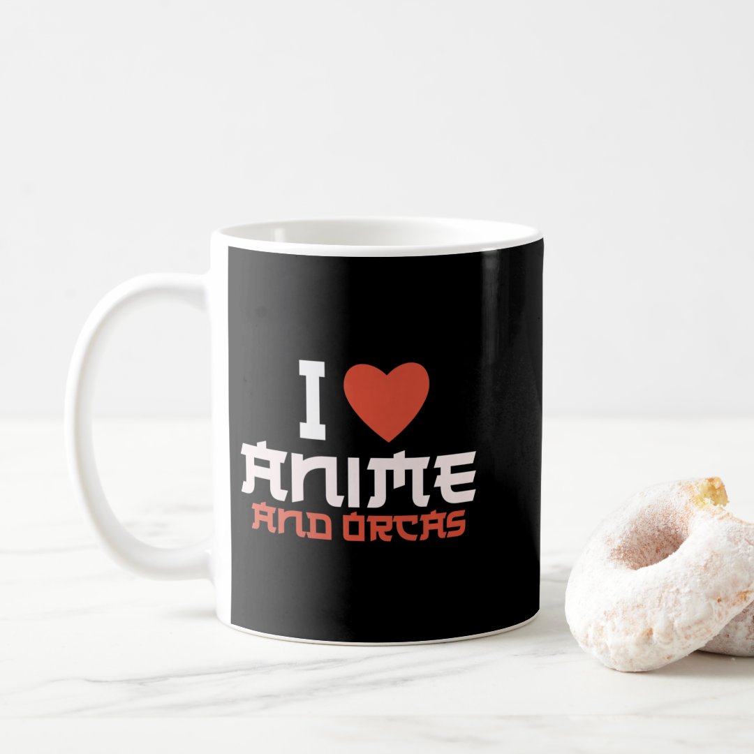 I Heart Love Anime And Orcas   Coffee Mug Anime Kupa Bardak Modern Anime Baskılı Kupa