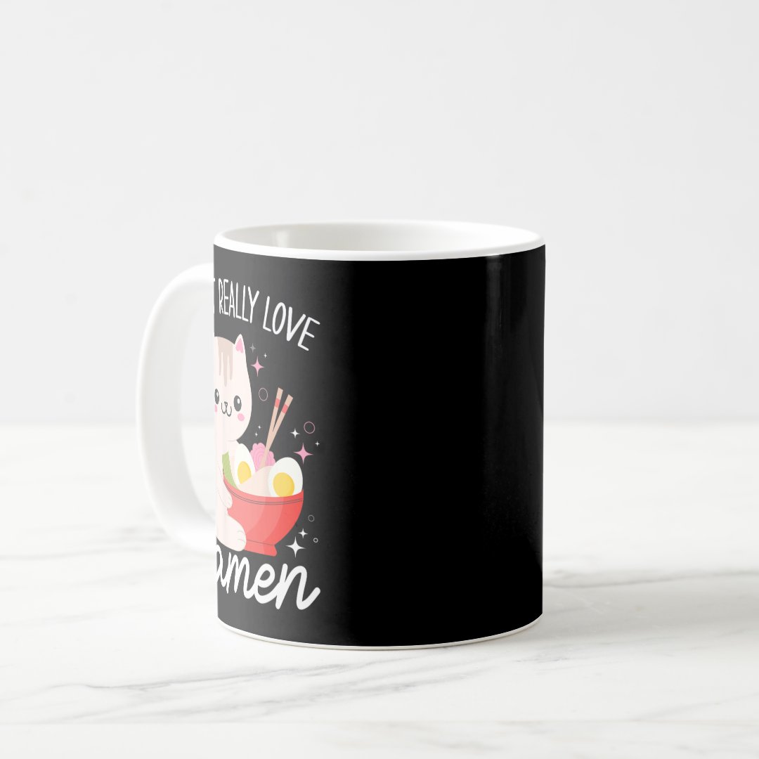 I Just Really Love Ramen Cat Anime Kawaii Otaku Cl Coffee Mug Anime Kupa Bardak Modern Anime Baskılı Kupa