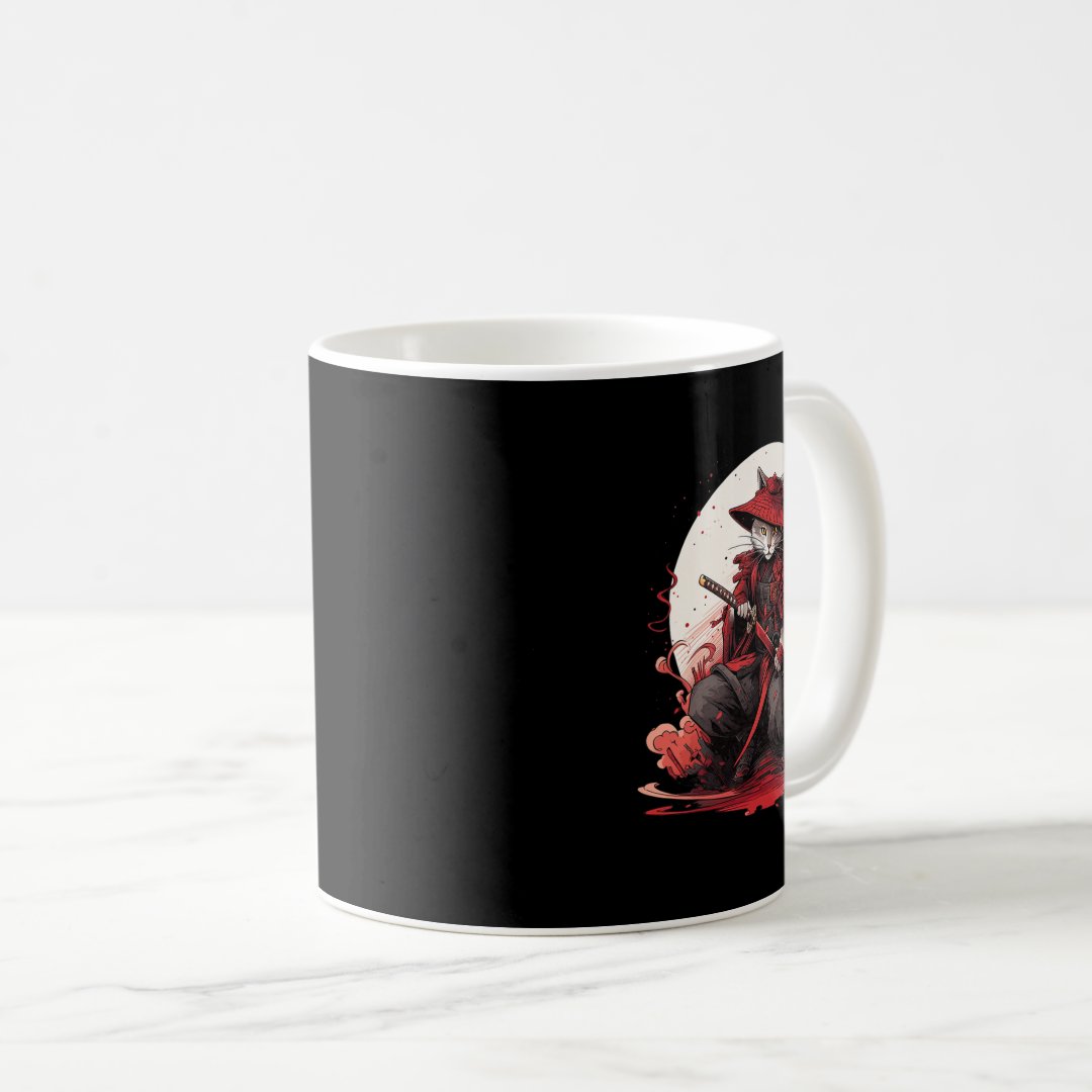 Japanese Art Cat Ninja Ukiyo-e Anime Style Samurai Coffee Mug Anime Kupa Bardak Modern Anime Baskılı Kupa