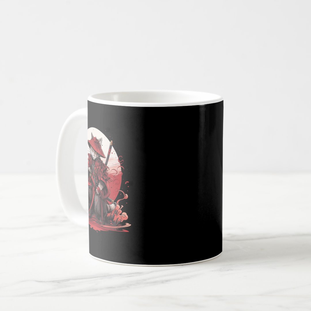 Japanese Art Cat Ninja Ukiyo-e Anime Style Samurai Coffee Mug Anime Kupa Bardak Modern Anime Baskılı Kupa