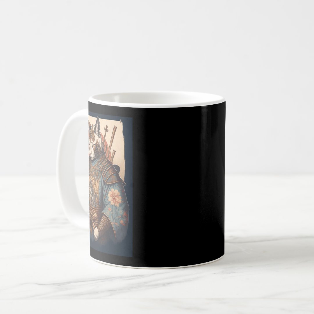 Japanese Art Cat Ninja Ukiyo-e Anime Style Samurai Coffee Mug Anime Kupa Bardak Modern Anime Baskılı Kupa