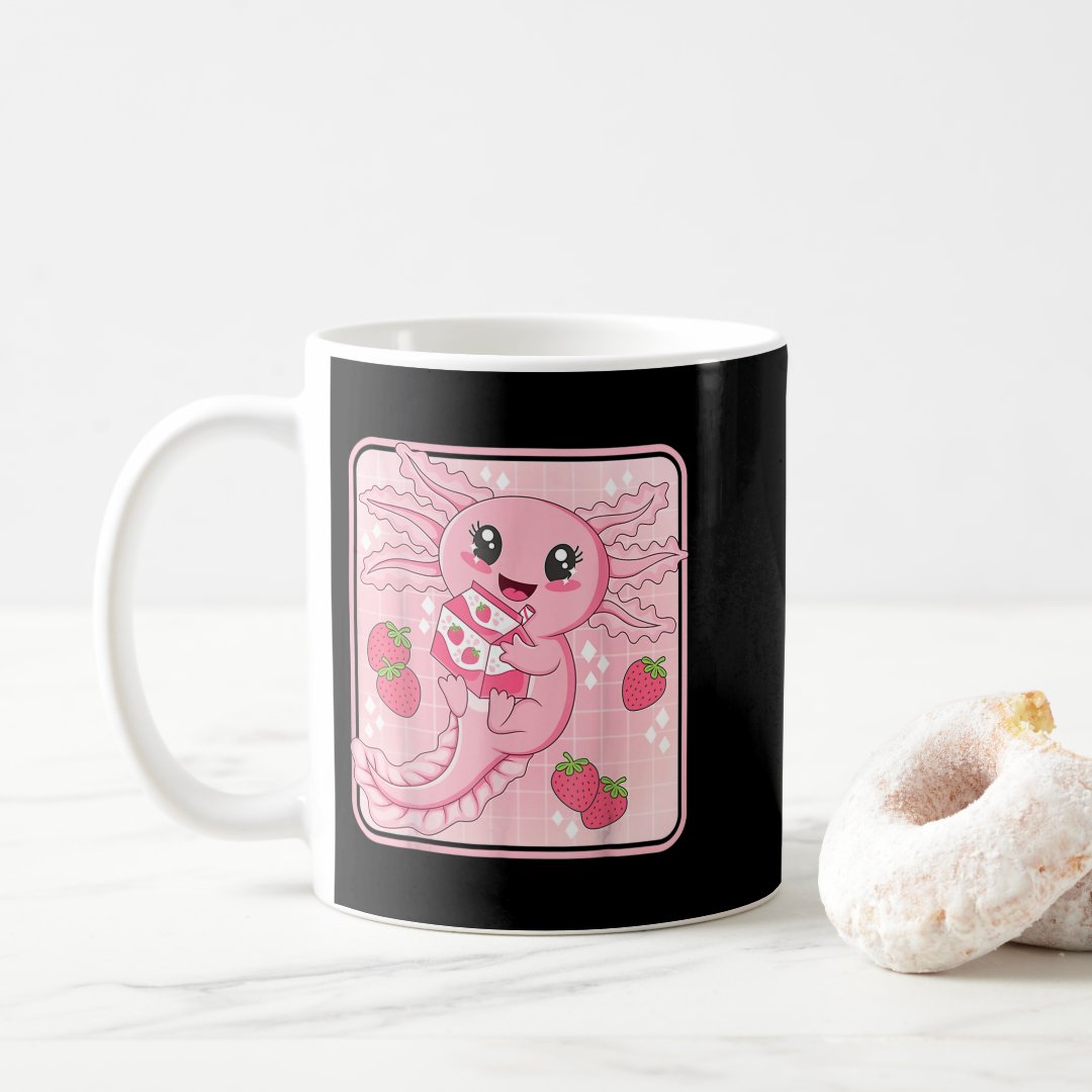 Japanese Strawberry Milk Anime Pink Kawaii Axolotl Coffee Mug Anime Kupa Bardak Modern Anime Baskılı Kupa