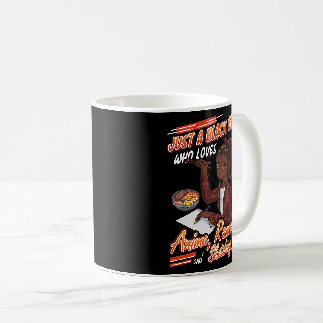 Just A Black Who Loves Anime Ramen And Sketching Coffee Mug Anime Kupa Bardak Modern Anime Baskılı Kupa