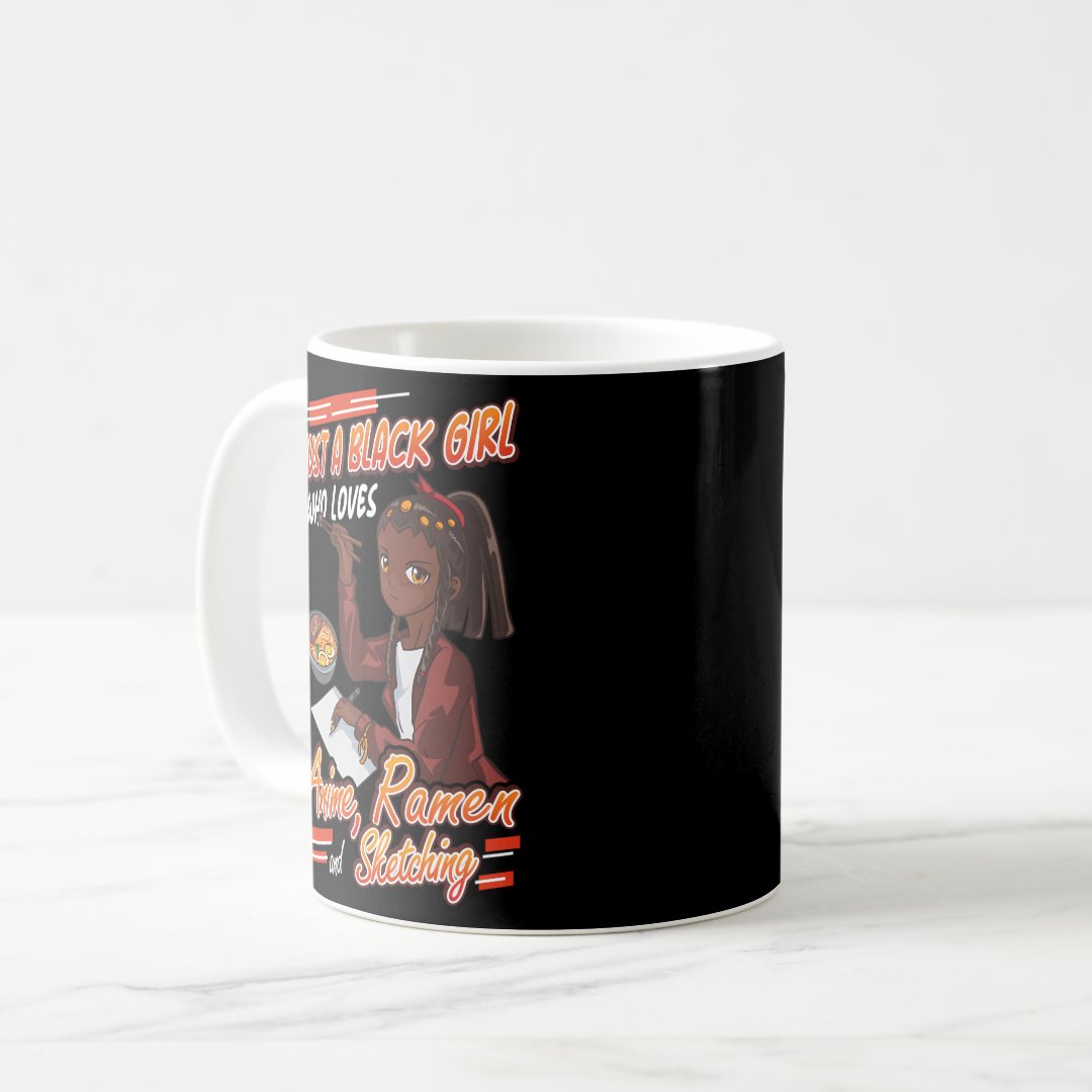 Just A Black Who Loves Anime Ramen And Sketching Coffee Mug Anime Kupa Bardak Modern Anime Baskılı Kupa