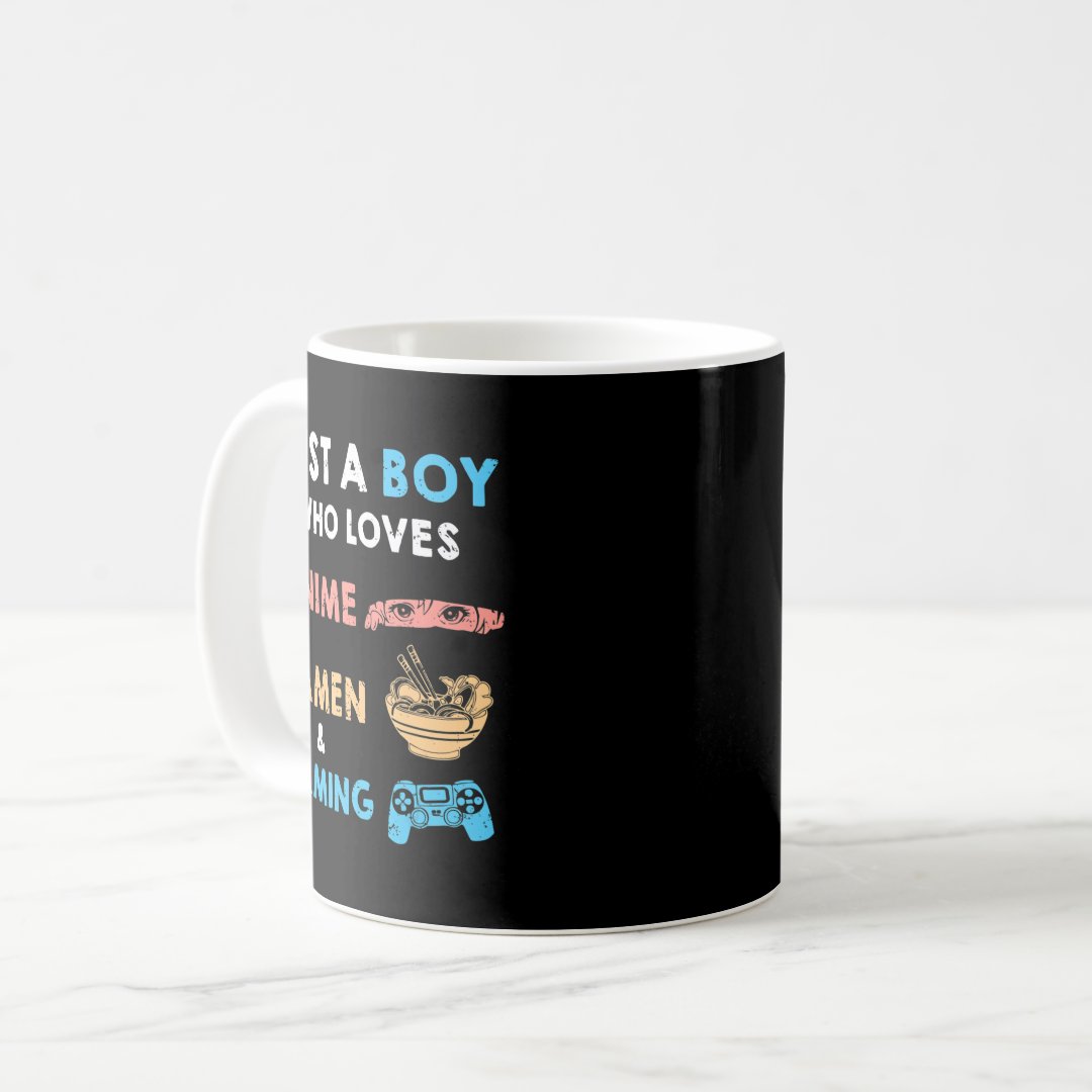 Just a Boy Who Loves Anime Ramen And Gaming Fun Ga Coffee Mug Anime Kupa Bardak Modern Anime Baskılı Kupa