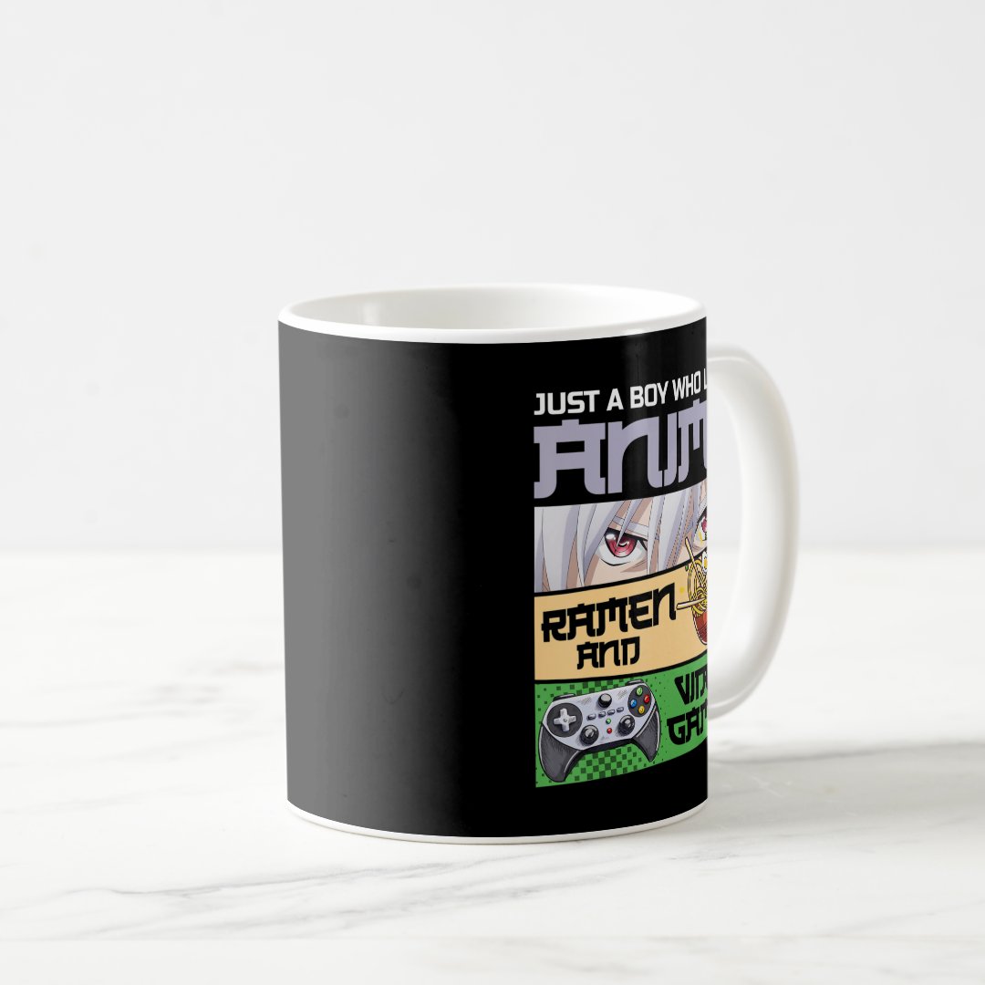 Just A Boy Who Loves Anime Ramen and Video Games G Coffee Mug Anime Kupa Bardak Modern Anime Baskılı Kupa