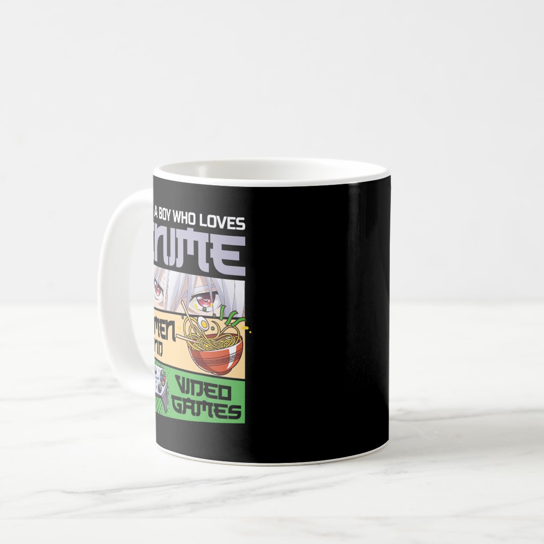 Just A Boy Who Loves Anime Ramen and Video Games G Coffee Mug Anime Kupa Bardak Modern Anime Baskılı Kupa