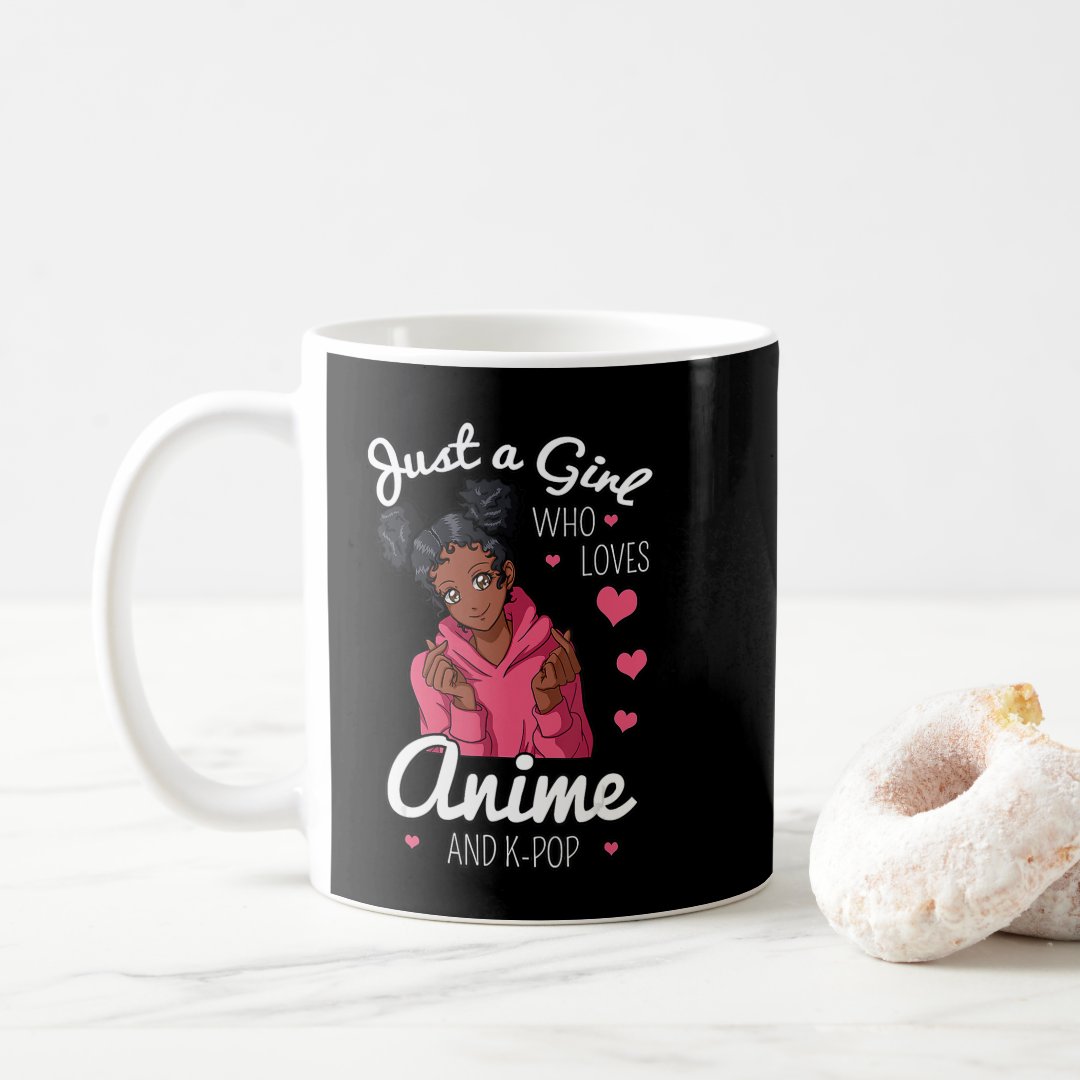 Just A Girl Who Loves Anime And KPop African Ameri Coffee Mug Anime Kupa Bardak Modern Anime Baskılı Kupa