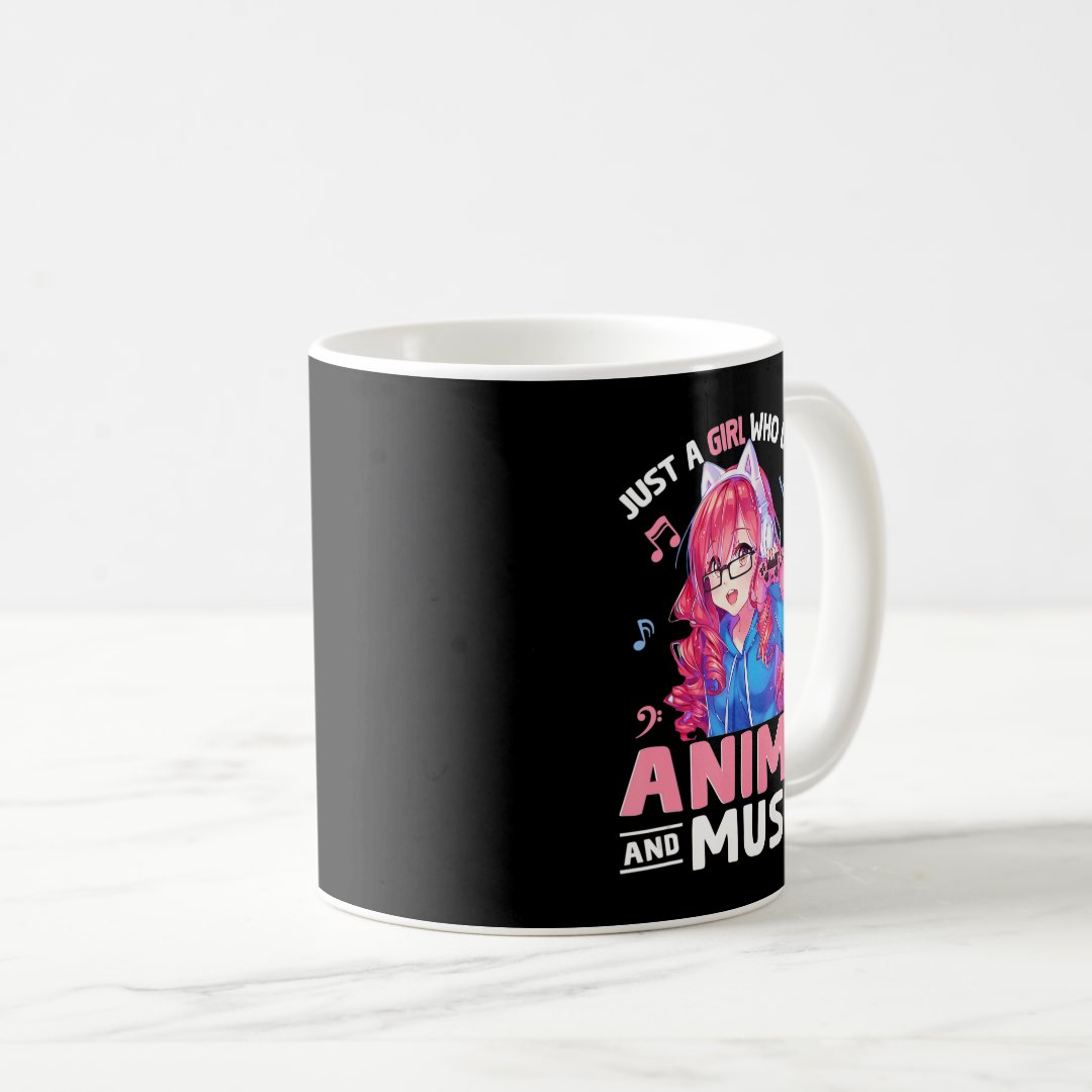 Just a Girl Who Loves Anime and Music Japanese Gif Coffee Mug Anime Kupa Bardak Modern Anime Baskılı Kupa