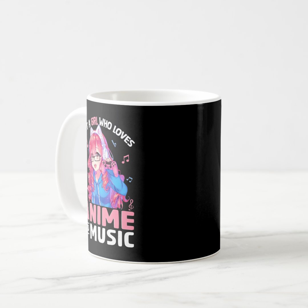 Just a Girl Who Loves Anime and Music Japanese Gif Coffee Mug Anime Kupa Bardak Modern Anime Baskılı Kupa