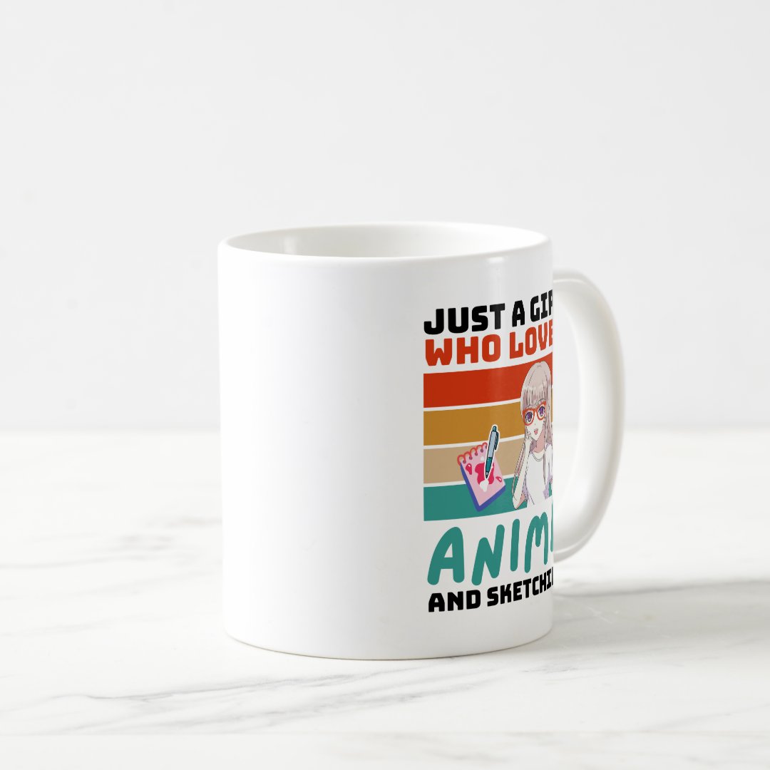 Just A Girl Who Loves Anime And Sketching -  Coffee Mug Anime Kupa Bardak Modern Anime Baskılı Kupa