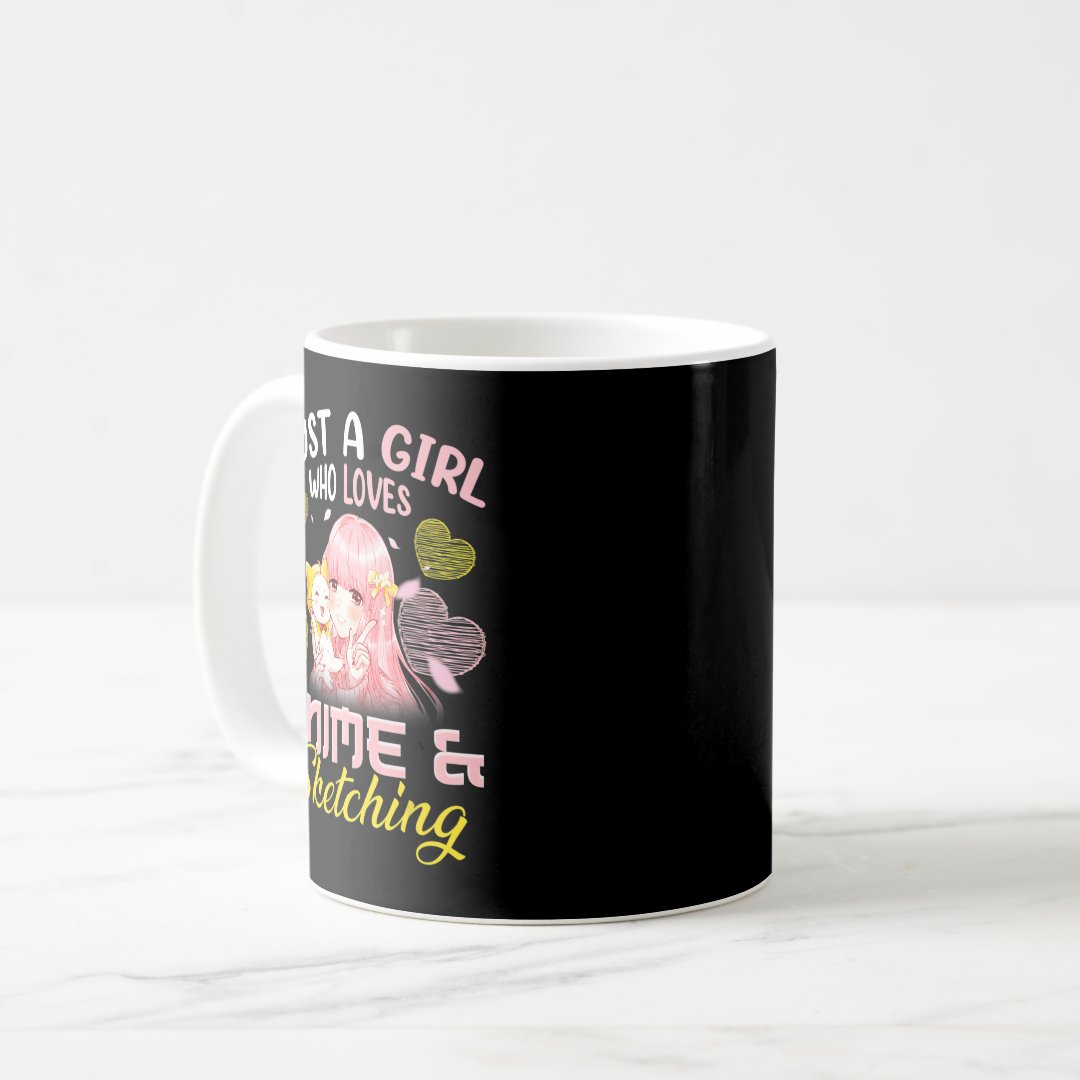 Just A Girl Who Loves Anime and Sketching Drawing  Coffee Mug Anime Kupa Bardak Modern Anime Baskılı Kupa