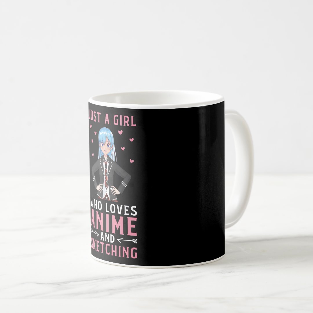 Just A Girl Who Loves Anime and Sketching Gift Coffee Mug Anime Kupa Bardak Modern Anime Baskılı Kupa