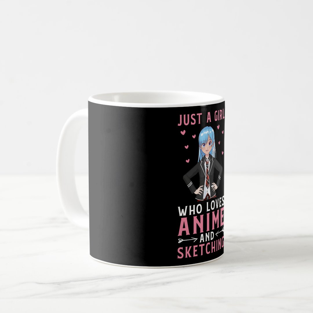 Just A Girl Who Loves Anime and Sketching Gift Coffee Mug Anime Kupa Bardak Modern Anime Baskılı Kupa