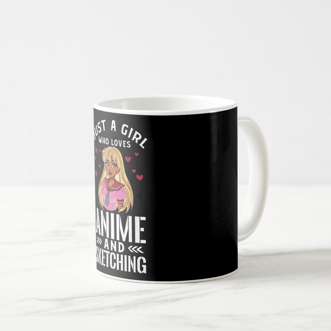 Just A Girl Who Loves Anime and Sketching Gift Coffee Mug Anime Kupa Bardak Modern Anime Baskılı Kupa