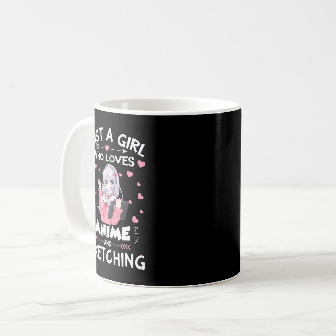 Just A Girl Who Loves Anime and Sketching Gifts Dr Coffee Mug Anime Kupa Bardak Modern Anime Baskılı Kupa