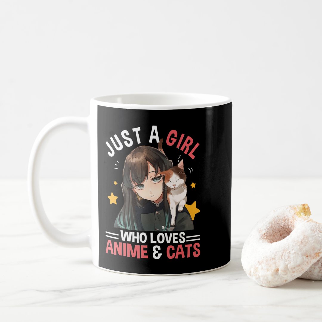 Just A Girl Who Loves Anime & Cats Cute Gifts Girl Coffee Mug Anime Kupa Bardak Modern Anime Baskılı Kupa