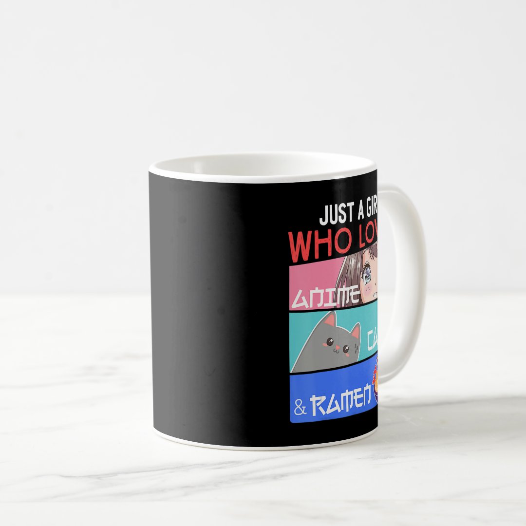 Just A Girl Who Loves Anime Cats Ramen Lover Kawai Coffee Mug Anime Kupa Bardak Modern Anime Baskılı Kupa