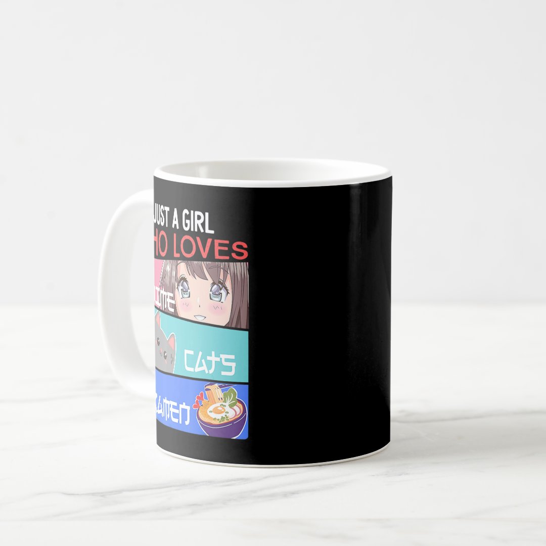 Just A Girl Who Loves Anime Cats Ramen Lover Kawai Coffee Mug Anime Kupa Bardak Modern Anime Baskılı Kupa