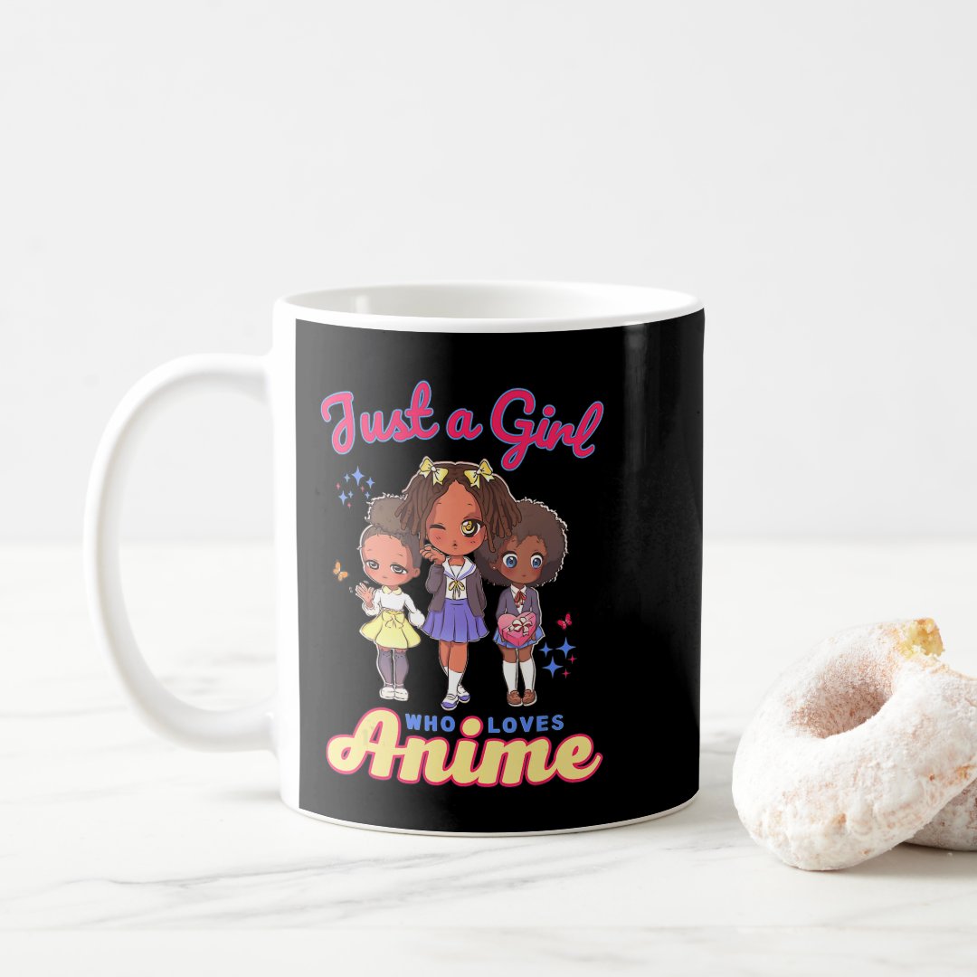 Just A Girl Who Loves Anime Kawaii African America Coffee Mug Anime Kupa Bardak Modern Anime Baskılı Kupa