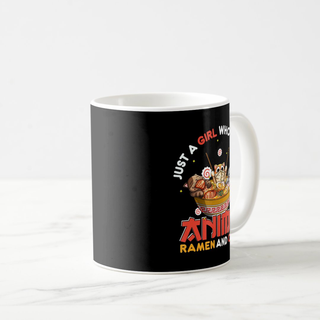 Just A Girl Who Loves Anime Ramen And Cats Kawaii  Coffee Mug Anime Kupa Bardak Modern Anime Baskılı Kupa