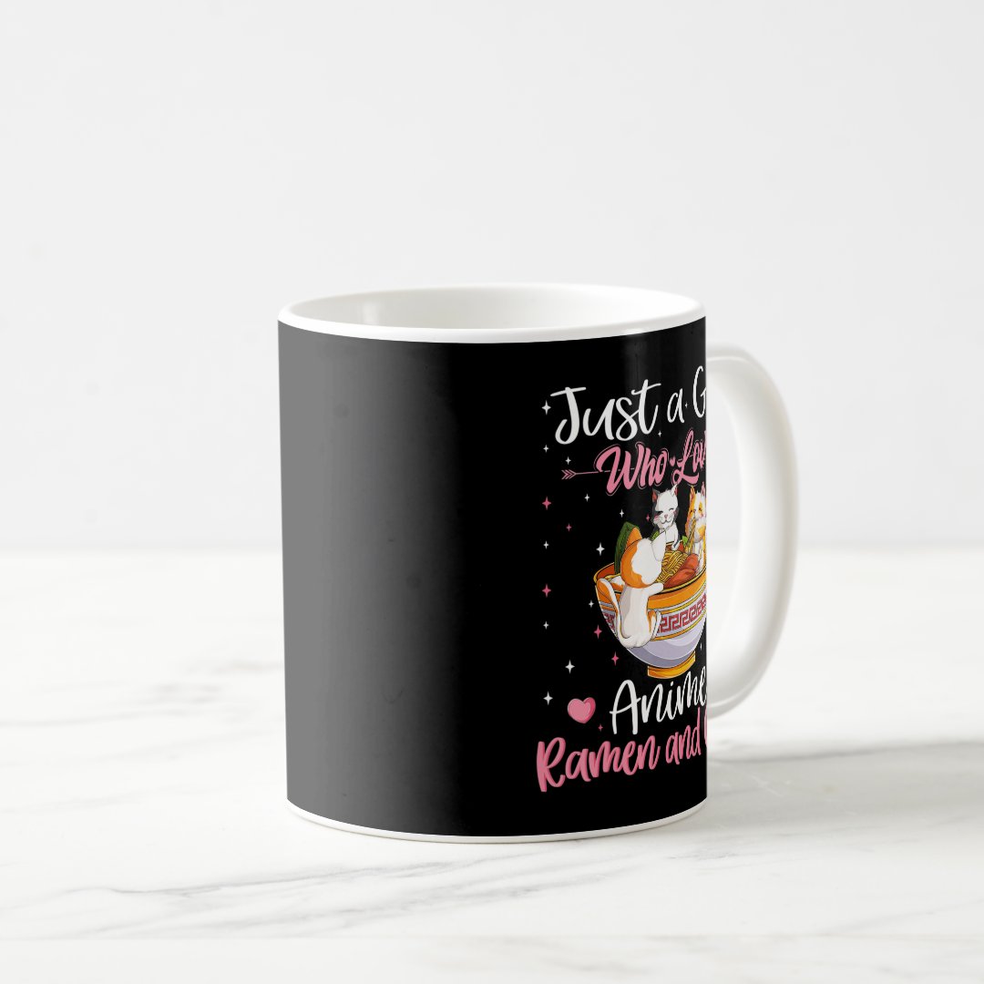 Just A Girl Who Loves Anime Ramen And Cats Kawaii  Coffee Mug Anime Kupa Bardak Modern Anime Baskılı Kupa