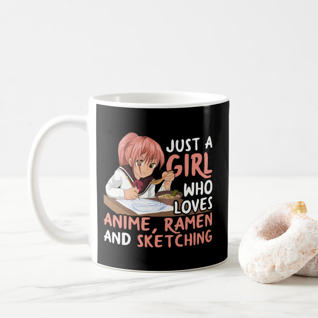 Just A Who Loves Anime Ramen And Sketching Japan A Coffee Mug Anime Kupa Bardak Modern Anime Baskılı Kupa