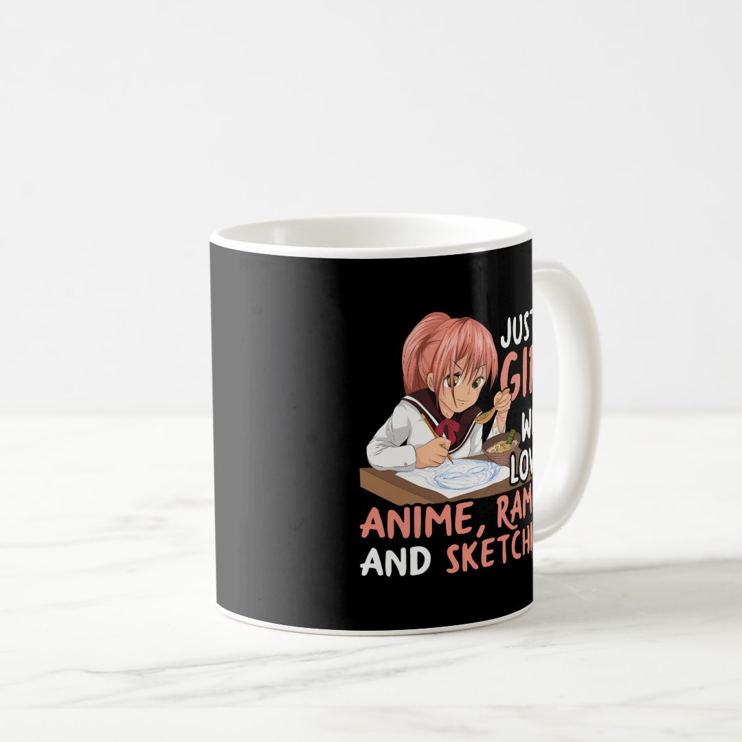 Just A Who Loves Anime Ramen And Sketching Japan A Coffee Mug Anime Kupa Bardak Modern Anime Baskılı Kupa