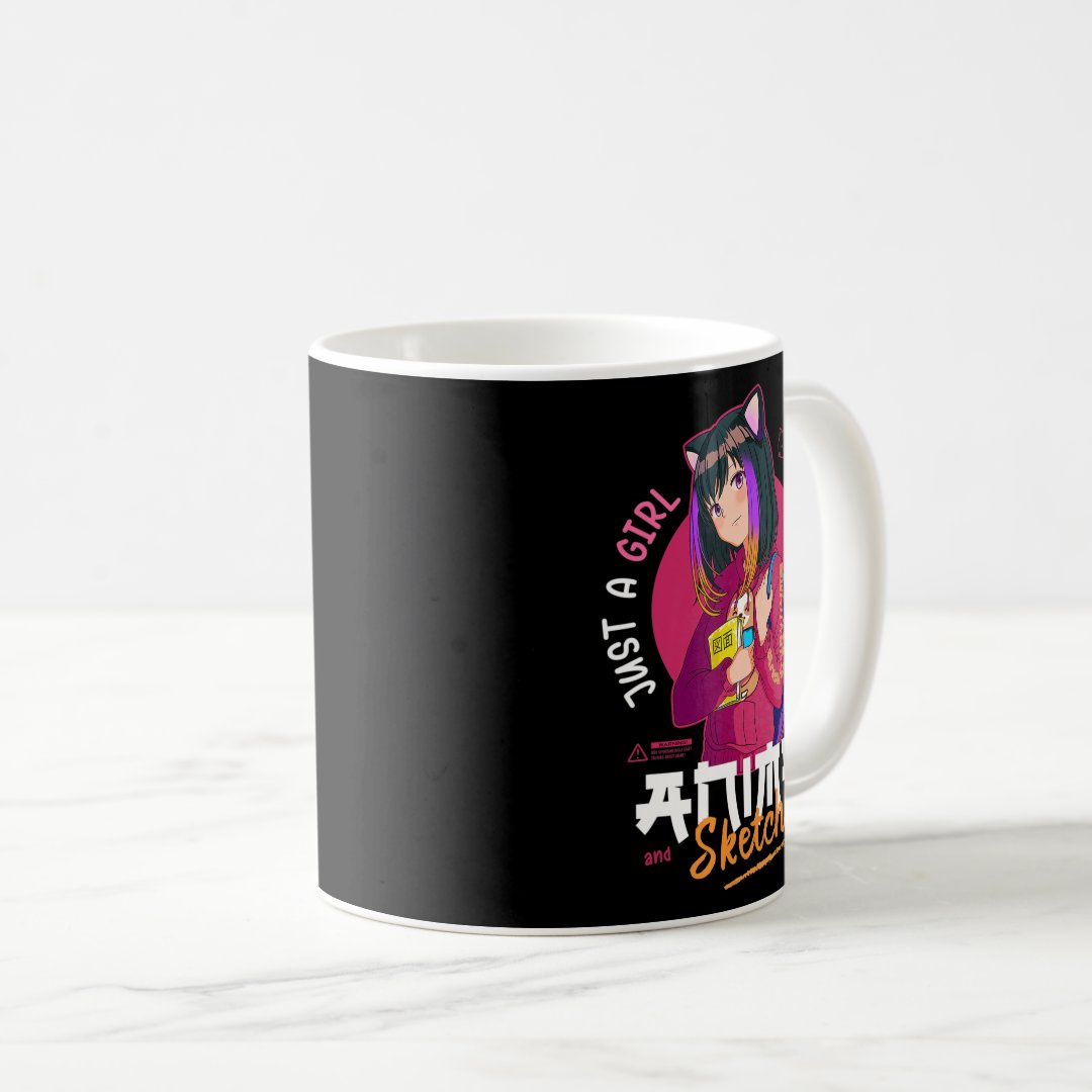 Just Girl Loves Anime Sketching Ramen Manga Otaku  Coffee Mug Anime Kupa Bardak Modern Anime Baskılı Kupa