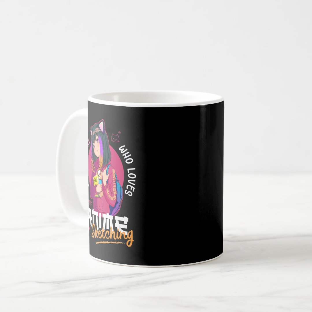 Just Girl Loves Anime Sketching Ramen Manga Otaku  Coffee Mug Anime Kupa Bardak Modern Anime Baskılı Kupa
