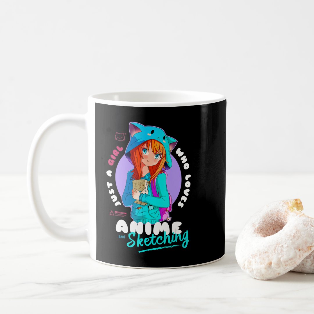 Just Girl Loves Anime Sketching Ramen Manga Otaku  Coffee Mug Anime Kupa Bardak Modern Anime Baskılı Kupa