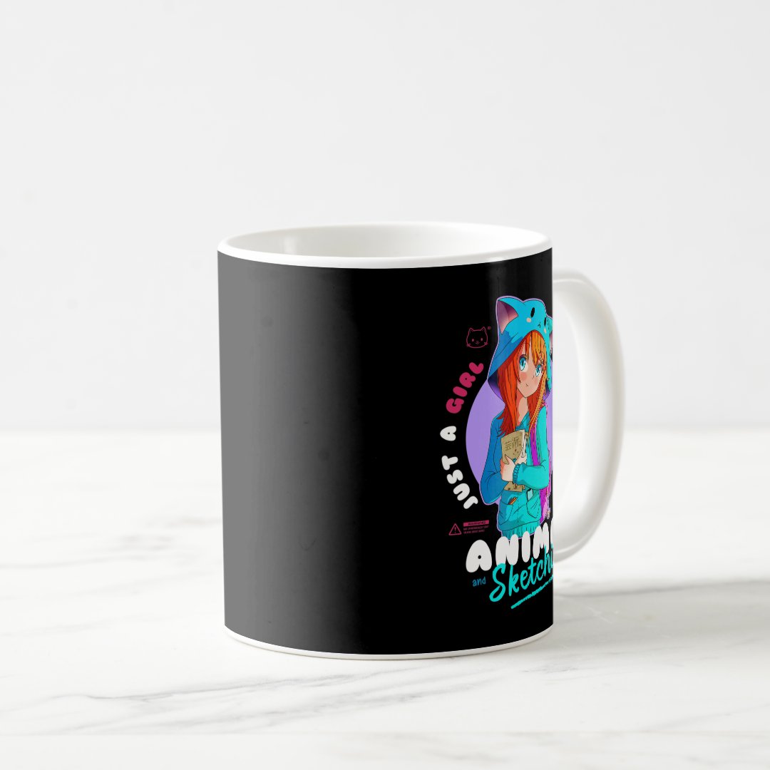 Just Girl Loves Anime Sketching Ramen Manga Otaku  Coffee Mug Anime Kupa Bardak Modern Anime Baskılı Kupa