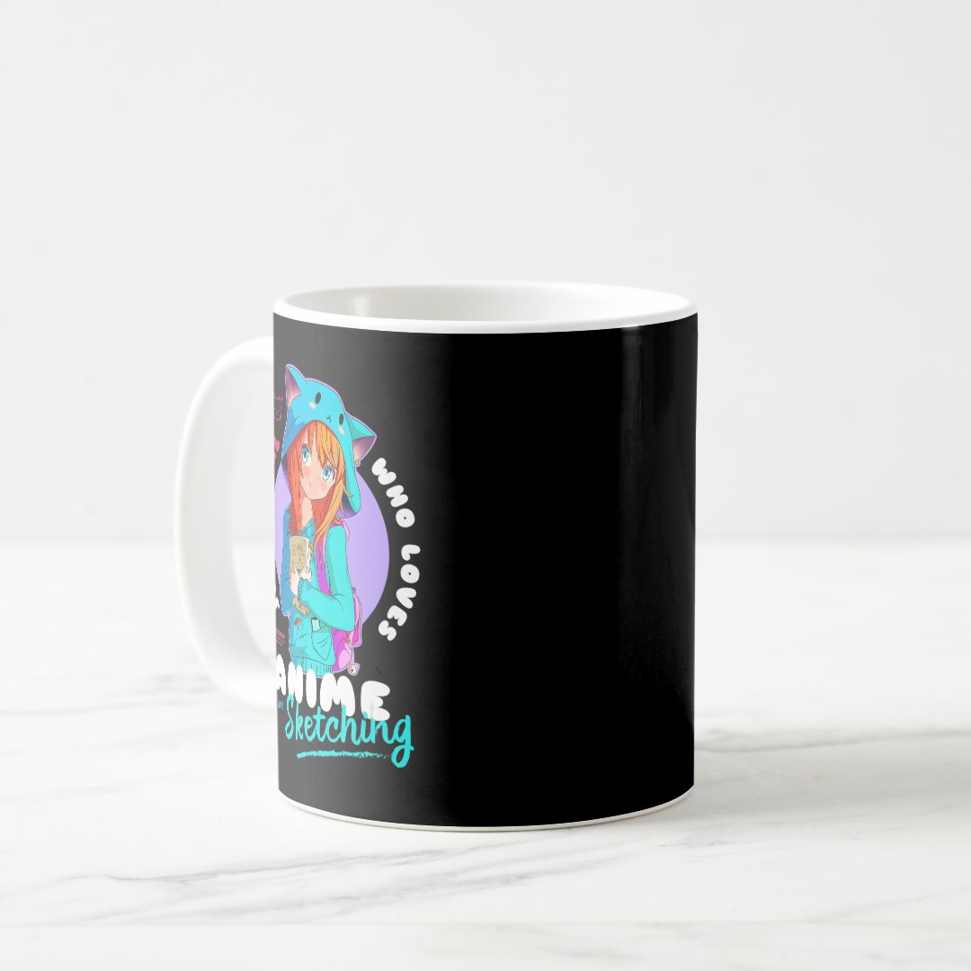 Just Girl Loves Anime Sketching Ramen Manga Otaku  Coffee Mug Anime Kupa Bardak Modern Anime Baskılı Kupa