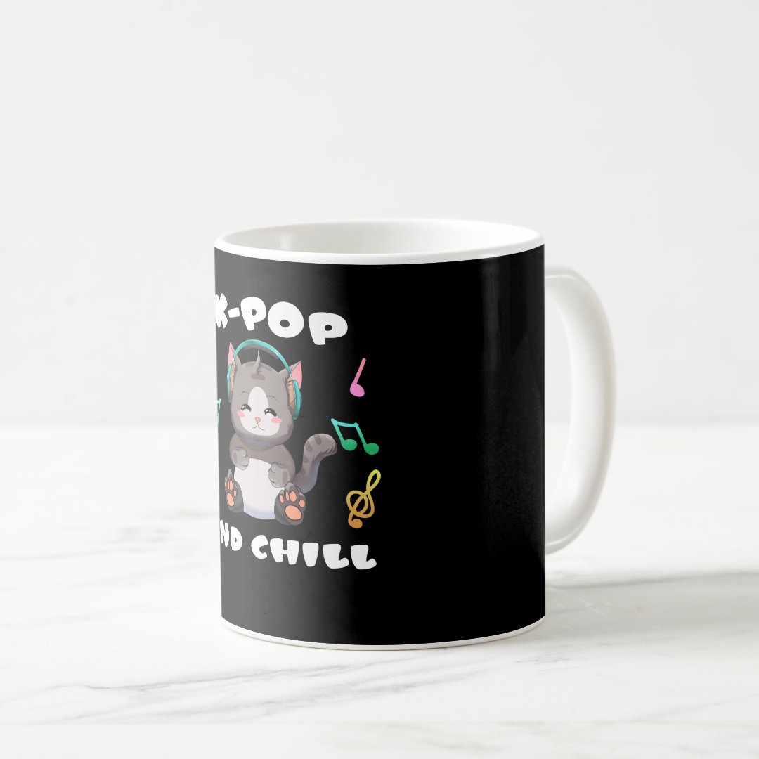 K-Pop and Chill Anime Cat Manga Music Kpop Fans Coffee Mug Anime Kupa Bardak Modern Anime Baskılı Kupa
