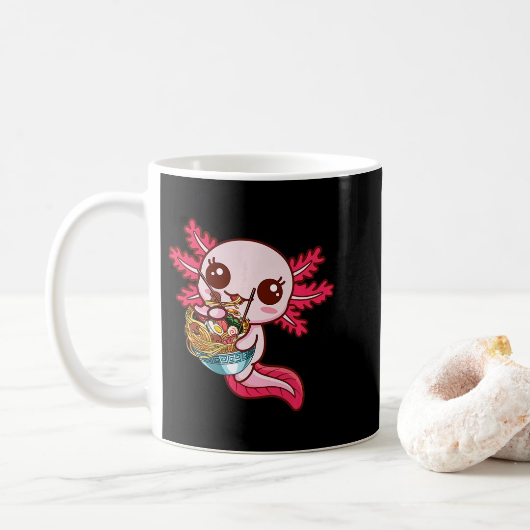 Kawaii Axolotl Eat Ramen Japanese Anime Noodles Ki Coffee Mug Anime Kupa Bardak Modern Anime Baskılı Kupa