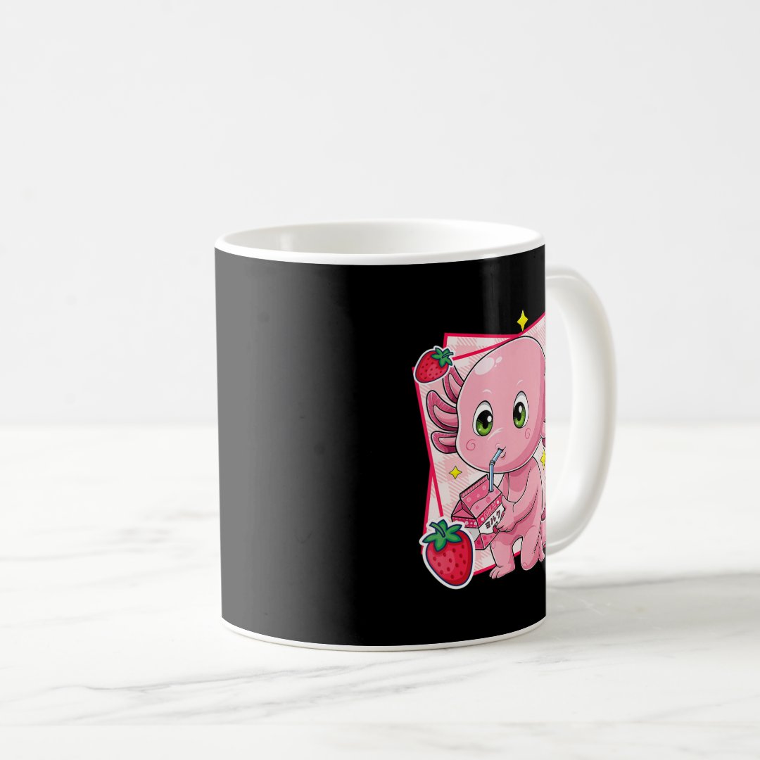 Kawaii Axolotl Strawberry Milk Japanese Anime Gift Coffee Mug Anime Kupa Bardak Modern Anime Baskılı Kupa