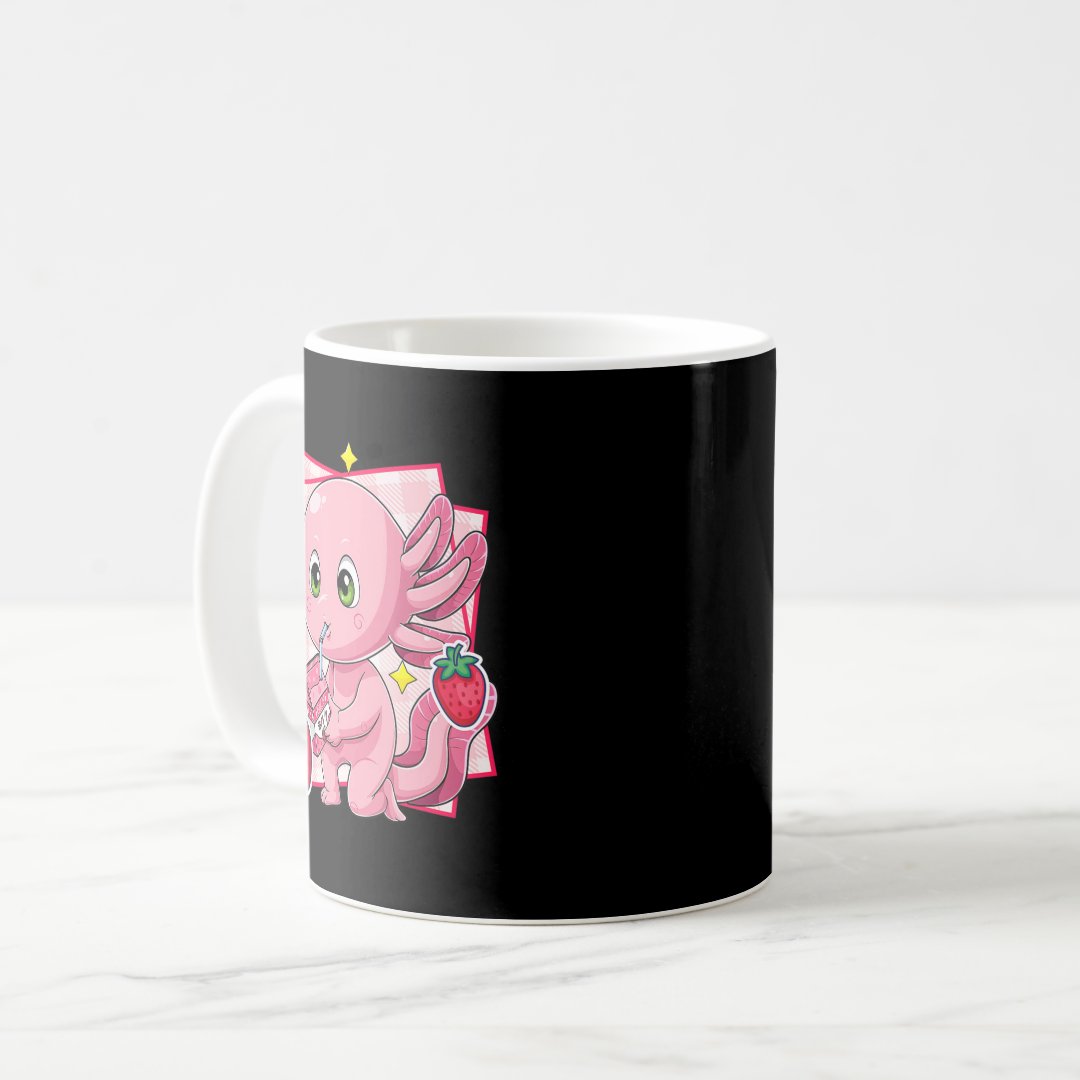 Kawaii Axolotl Strawberry Milk Japanese Anime Gift Coffee Mug Anime Kupa Bardak Modern Anime Baskılı Kupa