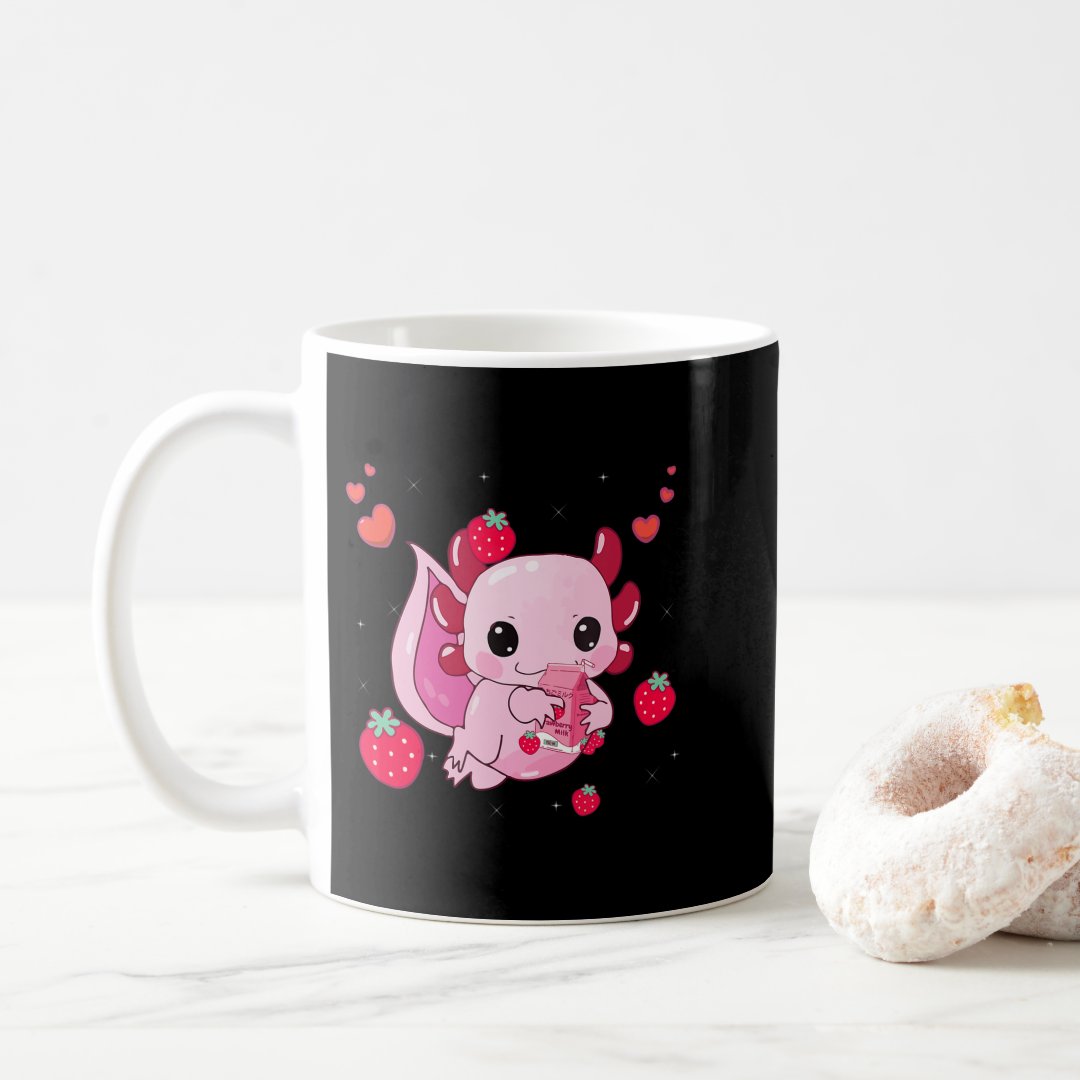 Kawaii Axolotl Strawberry Milk Shake Anime Gift Gi Coffee Mug Anime Kupa Bardak Modern Anime Baskılı Kupa