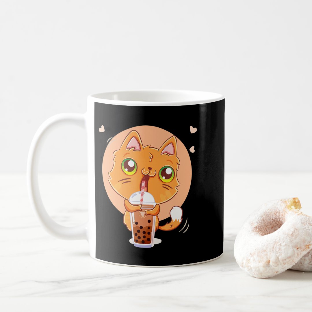 Kawaii Cat Boba Tea Bubble Tea Anime for Girls Tee Coffee Mug Anime Kupa Bardak Modern Anime Baskılı Kupa