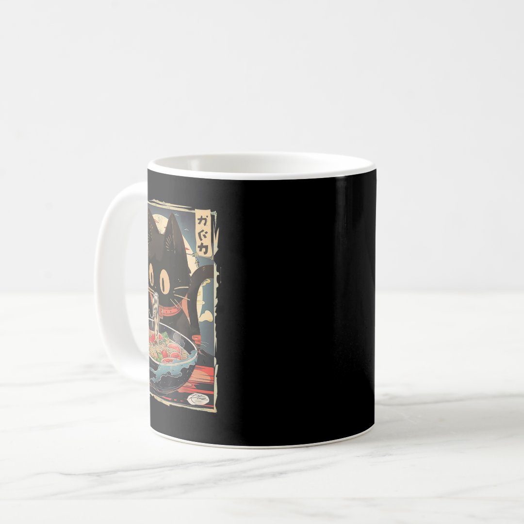 Kawaii Cat Eating Ramen Noodles Anime Gift Girls T Coffee Mug Anime Kupa Bardak Modern Anime Baskılı Kupa