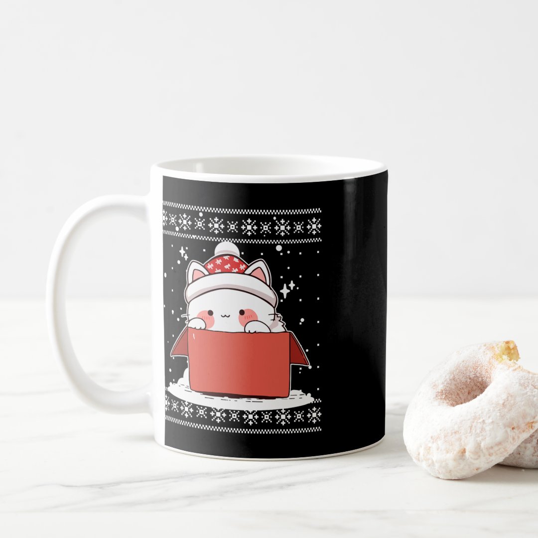 Kawaii Cat In A Box Christmas Cute Anime Teens Kid Coffee Mug Anime Kupa Bardak Modern Anime Baskılı Kupa