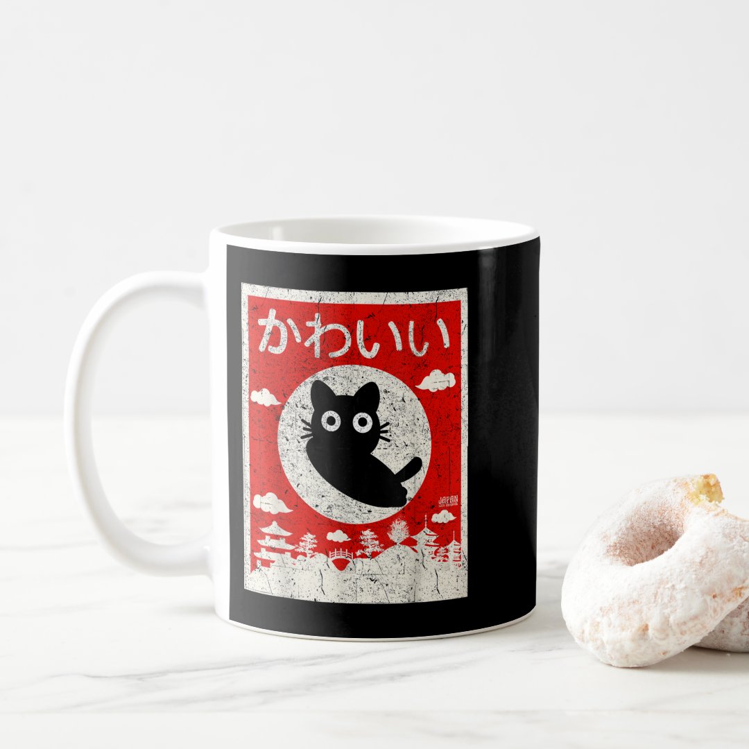 Kawaii Cat Japanese Black Anime Cat Love Retro Vin Coffee Mug Anime Kupa Bardak Modern Anime Baskılı Kupa