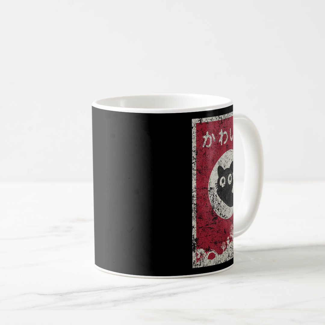 Kawaii Cat Japanese Black Anime Cat T Shirt  Coffee Mug Anime Kupa Bardak Modern Anime Baskılı Kupa