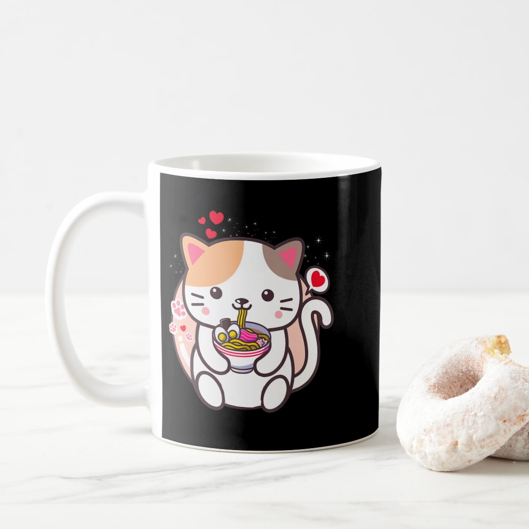 Kawaii Cat Ramen Anime Japanese Food Girls Officia Coffee Mug Anime Kupa Bardak Modern Anime Baskılı Kupa