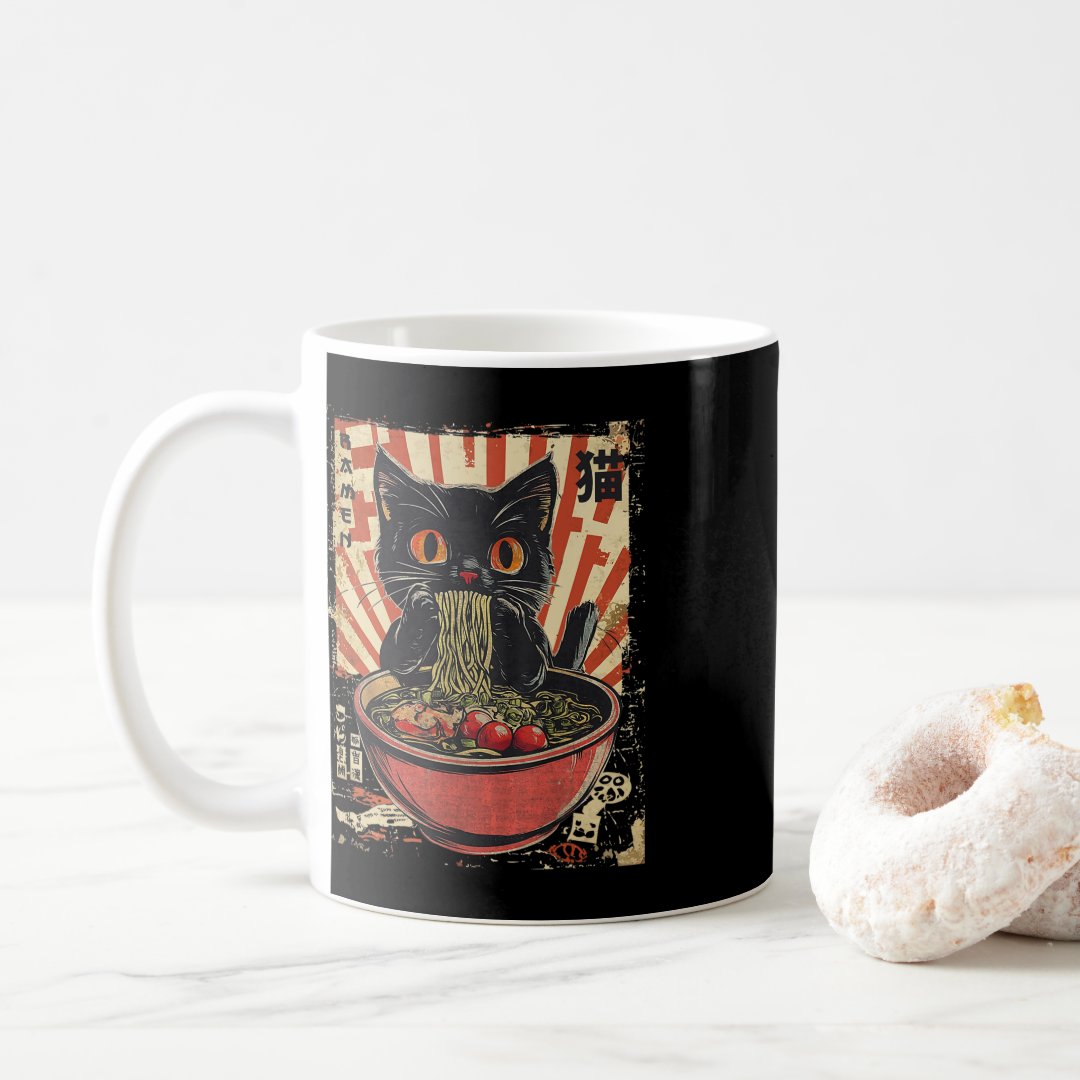 Kawaii Cat Ramen Noodle Funny Japanese Anime Manga Coffee Mug Anime Kupa Bardak Modern Anime Baskılı Kupa