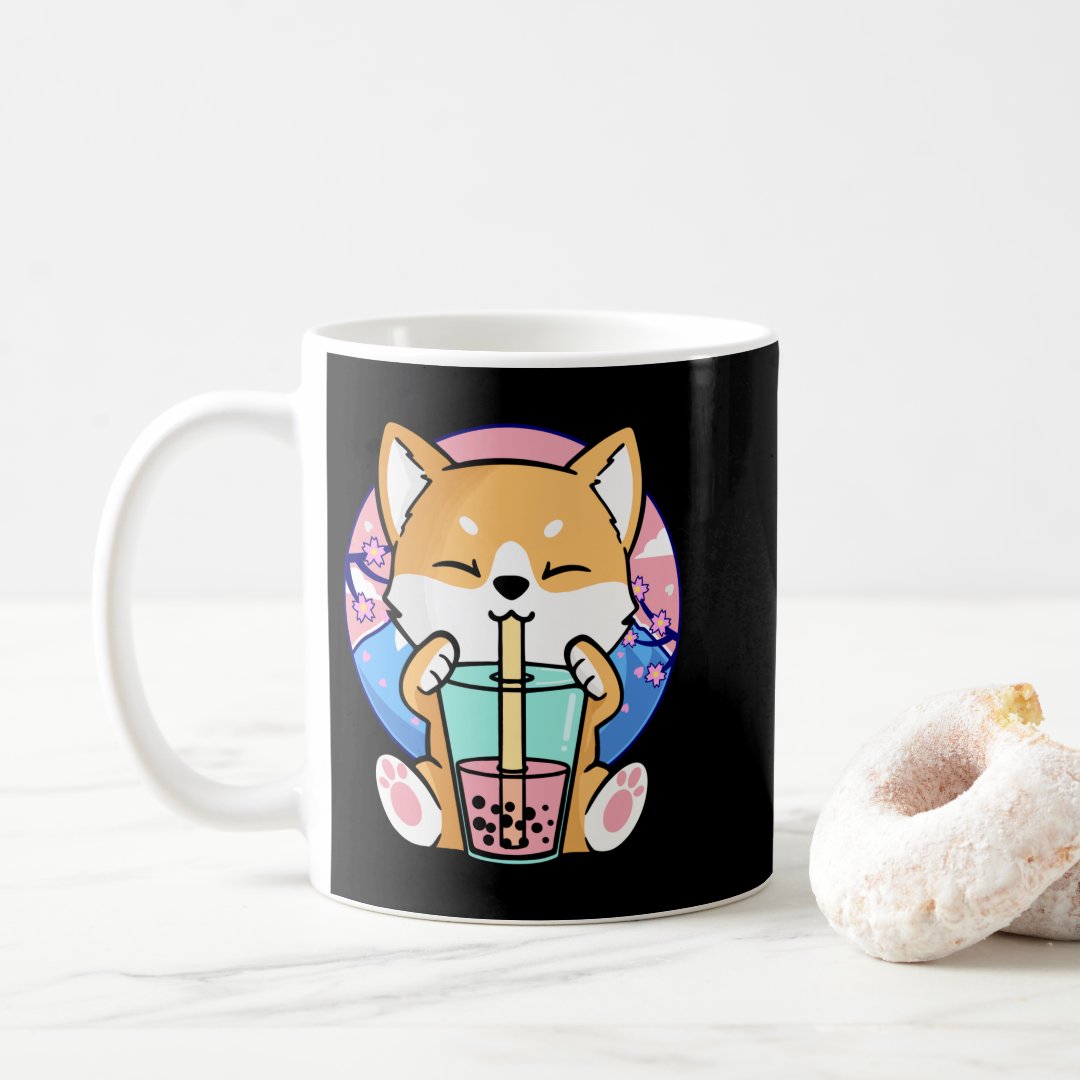 Kawaii Corgi Dog Bubble Tea Boba Anime Neko Japane Coffee Mug Anime Kupa Bardak Modern Anime Baskılı Kupa