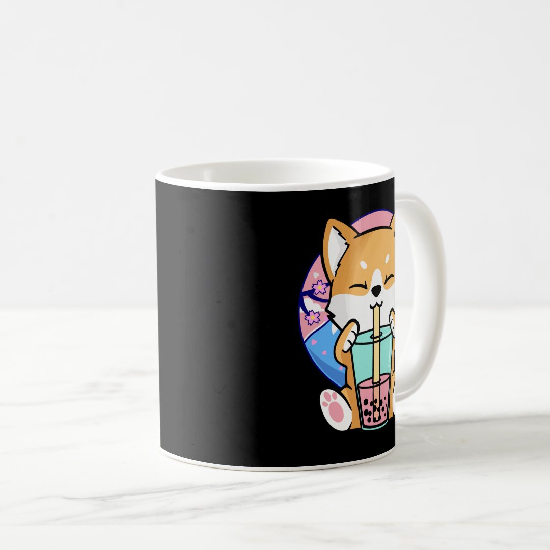 Kawaii Corgi Dog Bubble Tea Boba Anime Neko Japane Coffee Mug Anime Kupa Bardak Modern Anime Baskılı Kupa