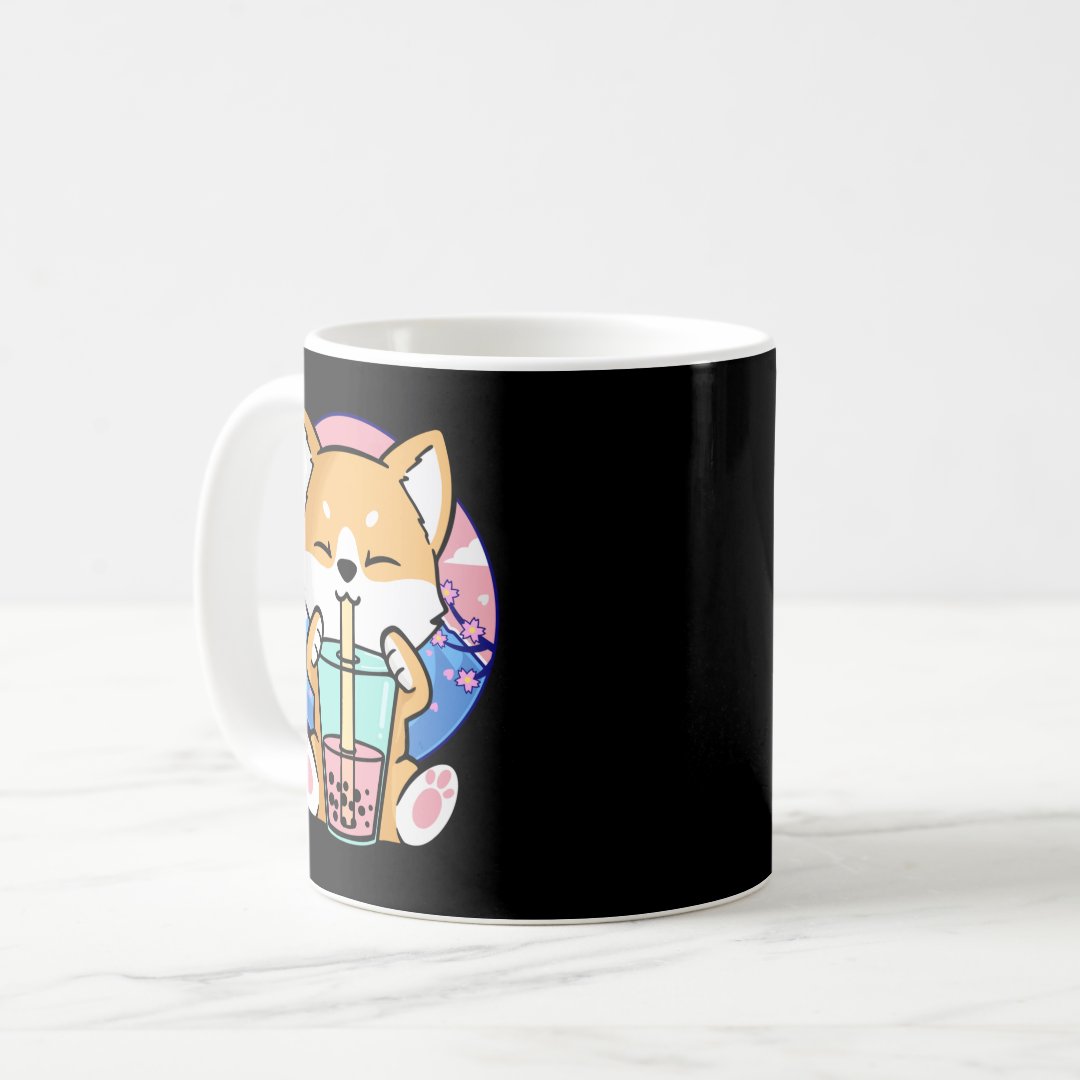 Kawaii Corgi Dog Bubble Tea Boba Anime Neko Japane Coffee Mug Anime Kupa Bardak Modern Anime Baskılı Kupa