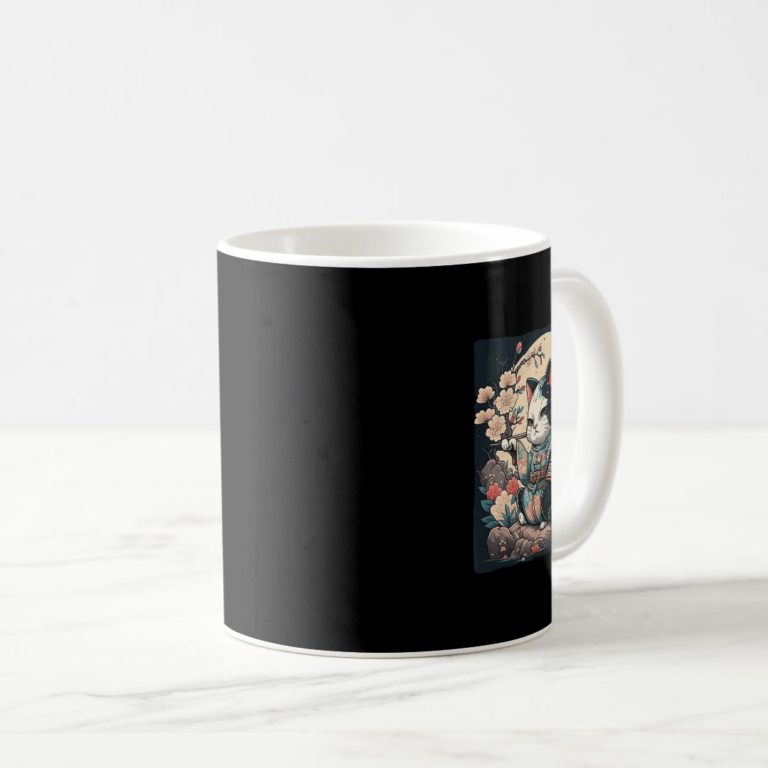 Kawaii Japanese Style Samurai Cat Kitten Anime  Coffee Mug Anime Kupa Bardak Modern Anime Baskılı Kupa